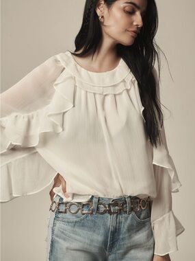 Anthropologie Ivory Ruffle-Sleeve Blouse